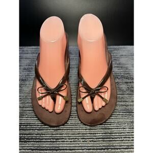 Vionic Bella Bow Women's Size 9 Brown Patent Thong Flip Flop Sandals/#I/